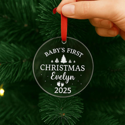 Personalized Baby's First Christmas Ornament 2025: Engraved Glass Keepsake