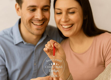 Personalized Baby's First Christmas Ornament 2025: Engraved Glass Keepsake