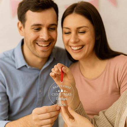 Personalized Baby's First Christmas Ornament 2025: Engraved Glass Keepsake