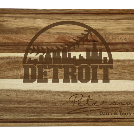 Personalized Detroit Baseball Cutting Board: Engraved Acacia Wood Gift