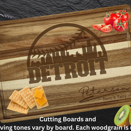 Personalized Detroit Baseball Cutting Board: Engraved Acacia Wood Gift