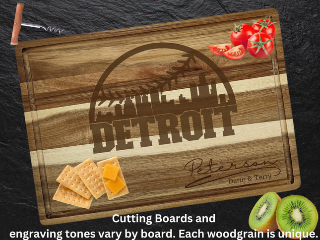 Personalized Detroit Baseball Cutting Board: Engraved Acacia Wood Gift