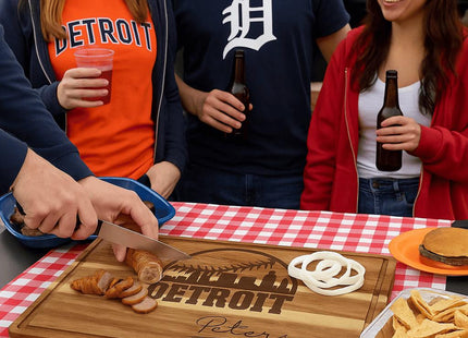 Personalized Detroit Baseball Cutting Board: Engraved Acacia Wood Gift