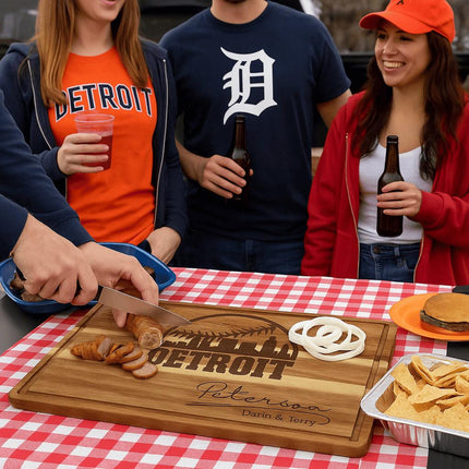 Personalized Detroit Baseball Cutting Board: Engraved Acacia Wood Gift