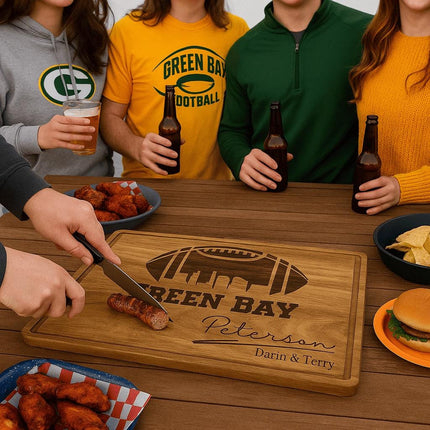 Personalized Green Bay Football Acacia Wood Cutting Board: Super Bowl Gift