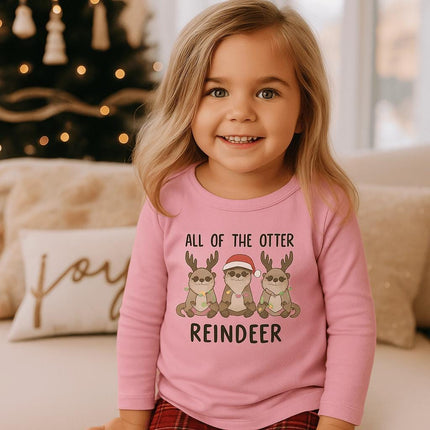 Festive Otter Reindeer Toddler Christmas Shirt: Holiday Long Sleeve Tee