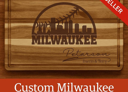 Personalized Milwaukee Baseball Cutting Board: Engraved Acacia Wood Gift