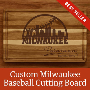 Personalized Milwaukee Baseball Cutting Board: Engraved Acacia Wood Gift