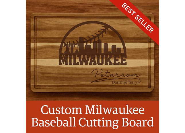 Personalized Milwaukee Baseball Cutting Board: Engraved Acacia Wood Gift