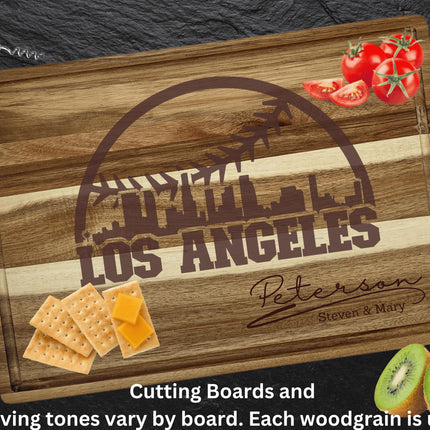 Personalized Los Angeles Baseball Cutting Board: Engraved Acacia Wood