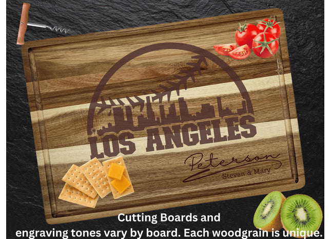 Personalized Los Angeles Baseball Cutting Board: Engraved Acacia Wood