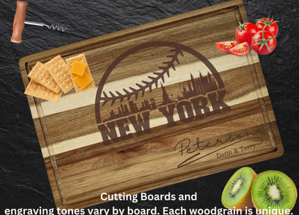 Personalized New York Baseball Cutting Board: Engraved Acacia Wood Gift