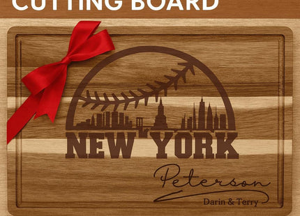 Personalized New York Baseball Cutting Board: Engraved Acacia Wood Gift