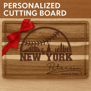 Personalized New York Baseball Cutting Board: Engraved Acacia Wood Gift