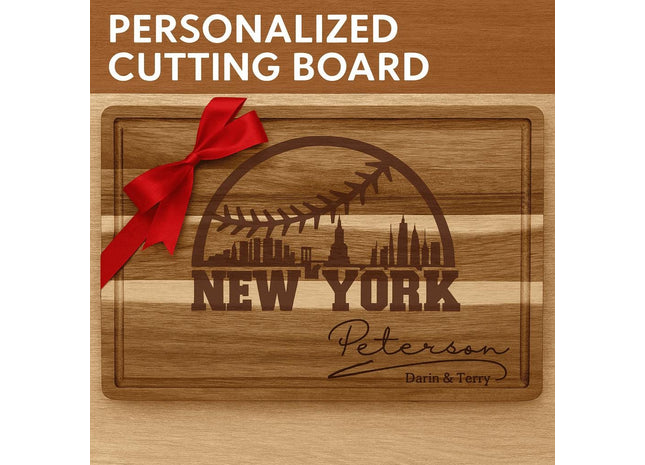Personalized New York Baseball Cutting Board: Engraved Acacia Wood Gift