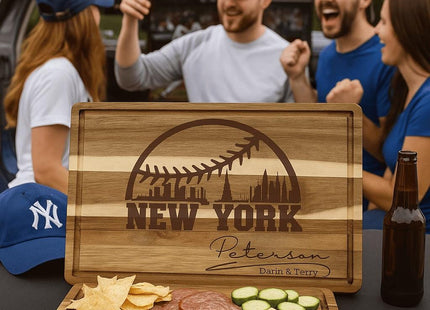 Personalized New York Baseball Cutting Board: Engraved Acacia Wood Gift