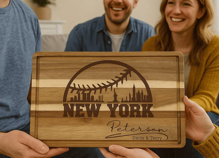 Personalized New York Baseball Cutting Board: Engraved Acacia Wood Gift