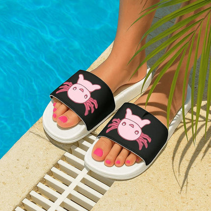Kids Sandals | Pink Axolotl Slide Sandals | Youth Flip Flops with Black or White Soles