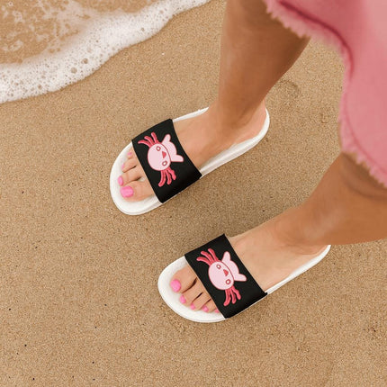 Kids Sandals | Pink Axolotl Slide Sandals | Youth Flip Flops with Black or White Soles