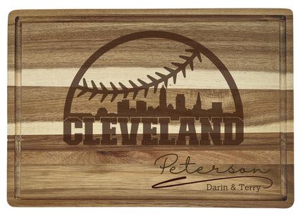 Personalized Cleveland Baseball Cutting Board: Engraved Acacia Wood Gift