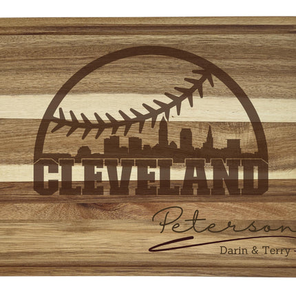 Personalized Cleveland Baseball Cutting Board: Engraved Acacia Wood Gift