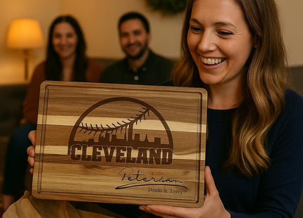 Personalized Cleveland Baseball Cutting Board: Engraved Acacia Wood Gift