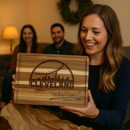 Personalized Cleveland Baseball Cutting Board: Engraved Acacia Wood Gift