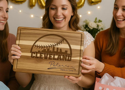 Personalized Cleveland Baseball Cutting Board: Engraved Acacia Wood Gift