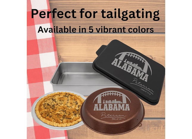 Personalized Alabama Football Baking Pan: Engraved Cake Pan with Lid