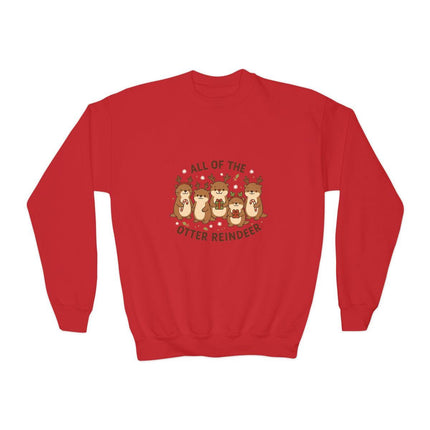 Kids Christmas All of the Otter Reindeer Sweatshirt | Cute Holiday Crewneck | Funny Xmas Animal Sweater | Youth Unisex Holiday Gift