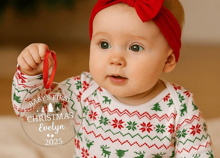 Personalized Baby's First Christmas Ornament 2025: Engraved Glass Keepsake