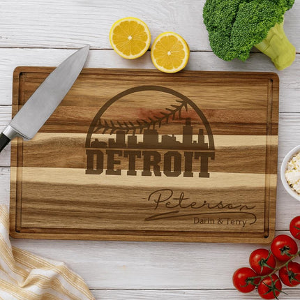 Personalized Detroit Baseball Cutting Board: Engraved Acacia Wood Gift