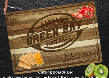 Personalized Green Bay Football Acacia Wood Cutting Board: Super Bowl Gift