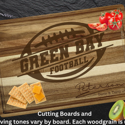 Personalized Green Bay Football Acacia Wood Cutting Board: Super Bowl Gift