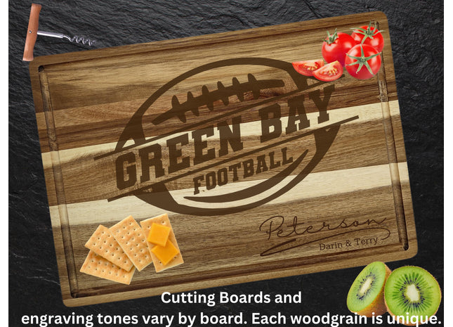 Personalized Green Bay Football Acacia Wood Cutting Board: Super Bowl Gift