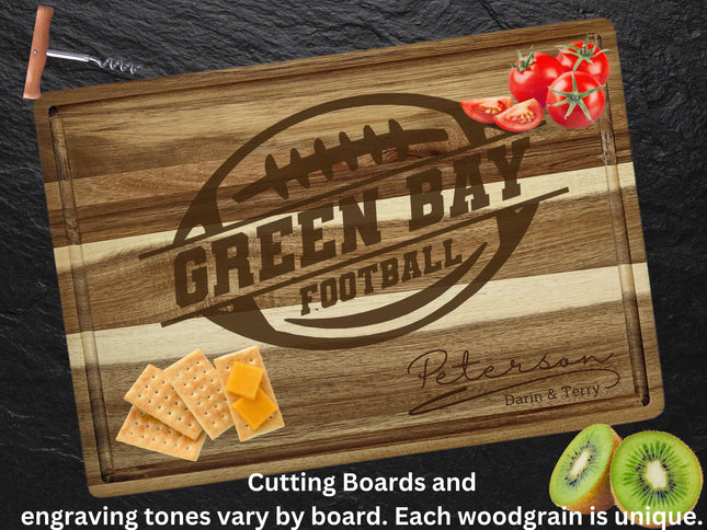 Personalized Green Bay Football Acacia Wood Cutting Board: Super Bowl Gift