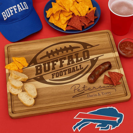 Personalized Buffalo Football Cutting Board: Acacia Wood Sports Fan Gift