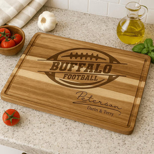 Personalized Buffalo Football Cutting Board: Acacia Wood Sports Fan Gift