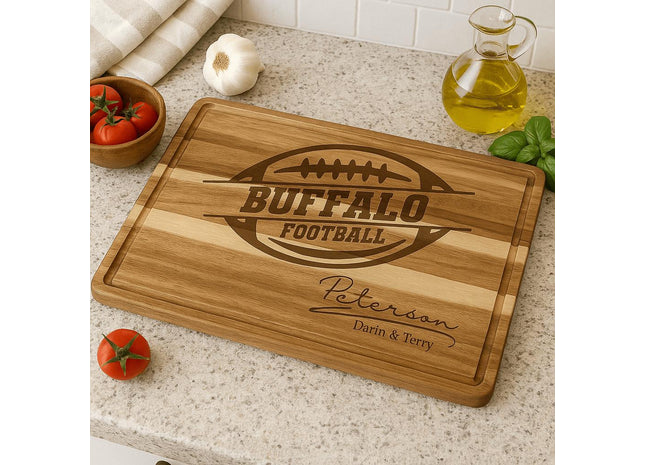 Personalized Buffalo Football Cutting Board: Acacia Wood Sports Fan Gift