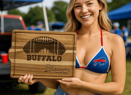 Buffalo Football Cheese Board | Personalized Acacia Charcuterie Board