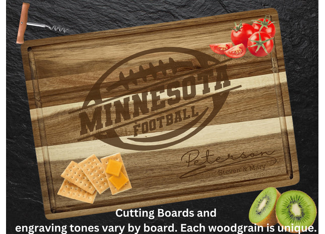 Personalized Minnesota Football Cutting Board: Acacia Wood Sports Fan Gift