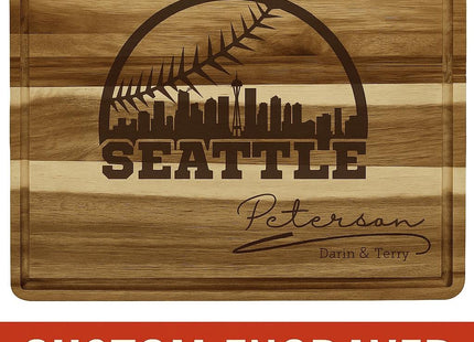 Personalized Seattle Baseball Cutting Board: Acacia Wood, Sports Fan Gift