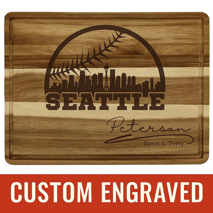 Personalized Seattle Baseball Cutting Board: Acacia Wood, Sports Fan Gift