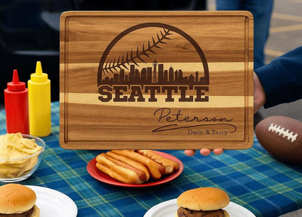 Personalized Seattle Baseball Cutting Board: Acacia Wood, Sports Fan Gift
