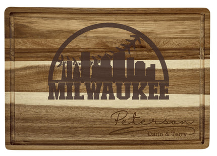 Personalized Milwaukee Baseball Cutting Board: Engraved Acacia Wood Gift