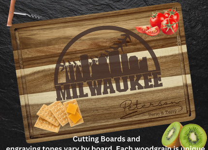 Personalized Milwaukee Baseball Cutting Board: Engraved Acacia Wood Gift