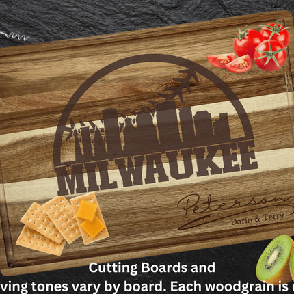 Personalized Milwaukee Baseball Cutting Board: Engraved Acacia Wood Gift
