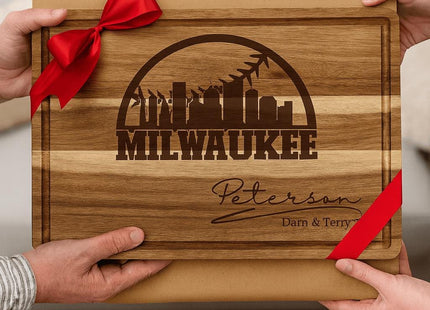 Personalized Milwaukee Baseball Cutting Board: Engraved Acacia Wood Gift