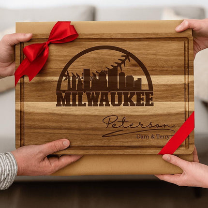 Personalized Milwaukee Baseball Cutting Board: Engraved Acacia Wood Gift