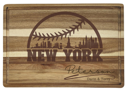 Personalized New York Baseball Cutting Board: Engraved Acacia Wood Gift